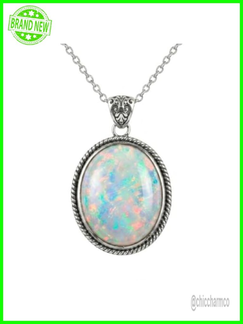 925 Sterling Silver Vintage Oval Gemstone Pendant Necklace